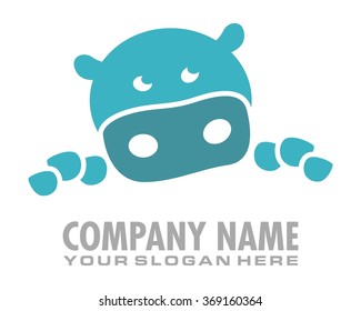 blue hippo silhouette logo vector