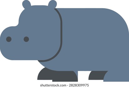 A blue hippopotamus stands alone in a simple side view illustration
