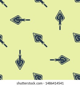 Blue Hipster arrow tip icon isolated seamless pattern on yellow background.  Vector Illustration
