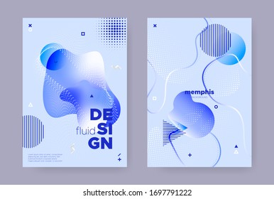 Blue Hipster Memphis Brochure. Trendy Fluid Design. Liquid Banner. Graphic Business Magazine. Hipster Memphis Background. Vibrant Fluid Shape. Vector Music Banner. Abstract Memphis Gradient.