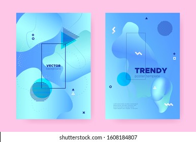 Blue Hipster Memphis Gradient. Modern Flow Poster. Wave Pattern. Graphic Business Magazine. Hipster Memphis Brochure. Vibrant Fluid Shape. Trendy Liquid Cover. Abstract Memphis Gradient.