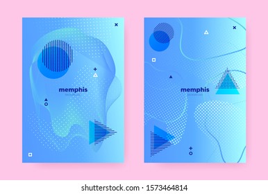 Blue Hipster Memphis Gradient. Vector Flow Poster. Music Banner. Vibrant Geometric Template. Hipster Memphis Background. Summer Fluid Shapes. Graphic Liquid Banner. Abstract Memphis Brochure.