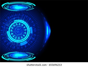 Blue Hi-tech Circle Interface On Black Background Vector Tec Background