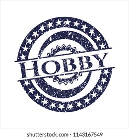 Blue Hobby distress rubber stamp with grunge texture