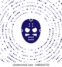 Blue Hockey mask icon isolated on white background. Abstract circle random dots. Vector Illustration