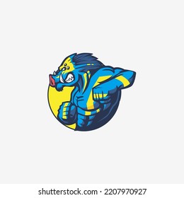 Blue Hog Fighter Mascot Logo-Design