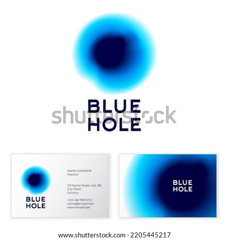Blue hole icon. Blue-turquoise irregular circle with letters. 
Emblem can use for diving and freediving equipment. Business card.