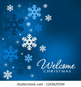 Blue holiday background with snowflakes for Christmas. Welcome X