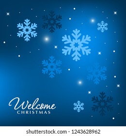 Blue holiday background with snowflakes decoration.