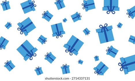 Blue holiday gift box pattern with scattered presents