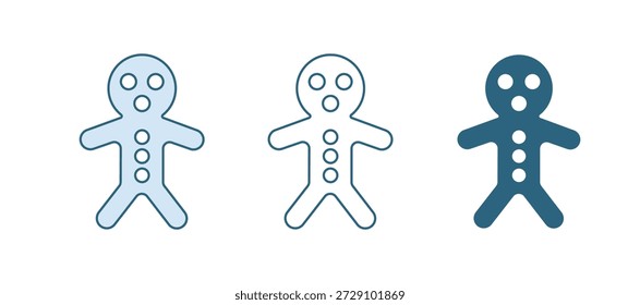 Blue Holiday gingerbread man cookie icon isolated on white background. Cookie in shape of man with icing.  Vector