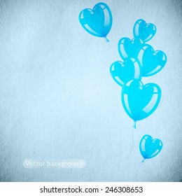 blue holiday vector background, blue balloons, vintage paper texture