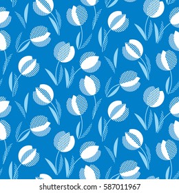 blue holland style tulip flower seamless pattern. modern geometric floral vector illustration for for fabric, wrapping paper, background. 