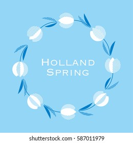 blue holland style tulip flower pattern. modern geometric floral vector illustration for card, invitation, poster, header, wedding. 