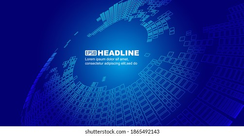 The blue hollowed-out square forms a rotating technology vector background.
