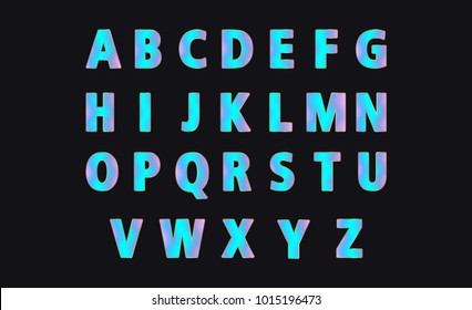 Blue Holographic Alphabet. Set Modern Colorful Bright Gradient Letters Font.
