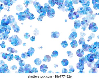 Blue holographic metallic gradient confetti sequins vector scatter. Polished decorative particles. Banner background with metal gradient holographic texture confetti elements.