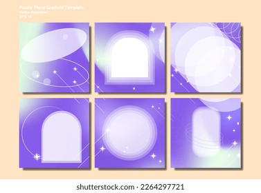 Blue Holographic Puzzle Piece Social Media Post Template with white glass geographic elements. Vector Illustration. EPS 10.