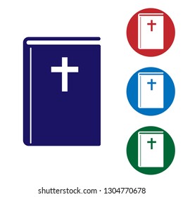 Blue Holy bible book icon isolated on white background. Vector Illustration