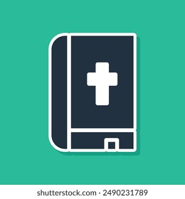 Blue Holy bible book icon isolated on green background.  Vector