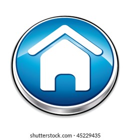 Blue home button. Vector illustration.