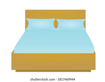 Blue home or hotel double bed. vector illustration