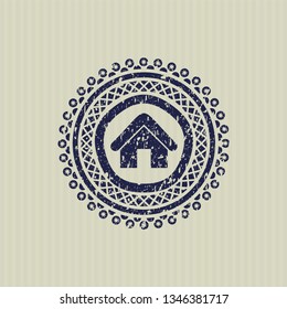 Blue home icon inside grunge style stamp