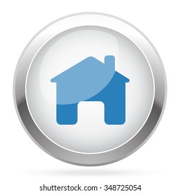 Blue Home icon on white glossy chrome app button