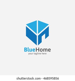 Blue Home Logo Design Template. Vector Illustration.