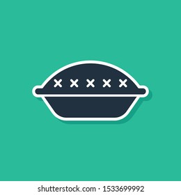 Blue Homemade pie icon isolated on green background.  Vector Illustration