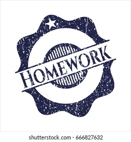 Blue Homework rubber stamp with grunge texture