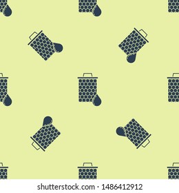 Blue Honeycomb icon isolated seamless pattern on yellow background. Honey cells symbol. Sweet natural food.  Vector Illustration