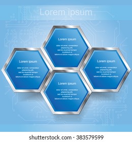 Blue honeycomb template/graphic or website layout. Vector illustration.