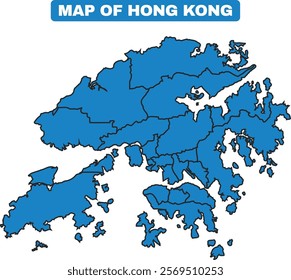 Blue Hong Kong country map border outline vector