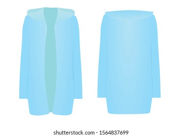 Blue hooded cardigan. front open. vector illustration