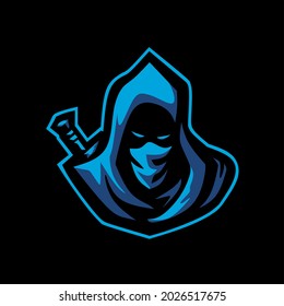 Blue Hoodie Assassin Esport Logo For Gaming Mascot