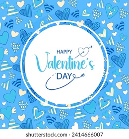 Blue Horizon of Love Valentine's Day Greeting Card in Calming Blue. Happy Valentine's Day in sky Blue Letters Radiates Love, Creating a Heartwarming Atmosphere