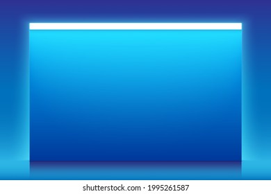 Blue horizontal backdrop with neon light. Vector banner template with copy space.