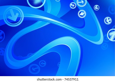 blue horizontal background with arrows and abstract waves
