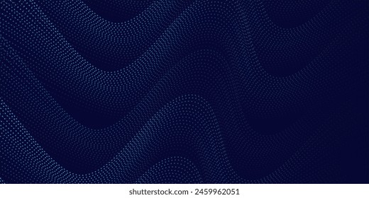 blue horizontal background with dynamic particles. dynamic line wave. vector illustration