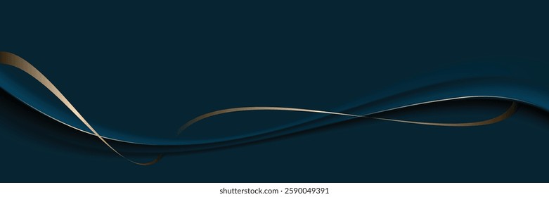 Blue horizontal banner vector design. Luxury horizontal banner with gold and line. Emerald blue banner. Suit for  banner, web design. product promotion, announcement, exhibition, product promotion