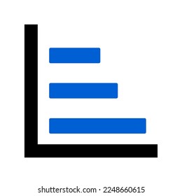 Blue horizontal bar graph icon. Vector.