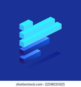 Blauer horizontaler Balken Graph Symbol in isometrischer Ansicht. Analyse-Wachstumsdiagramm, Fortschrittsdiagramme, Datengrafiken, Statistiken. Vektorgrafik zur Visualisierung der Geschäftsdarstellung, Berichtskonzept