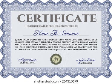 Blue horizontal certificate or diploma template