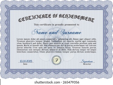 Modelo de certificado o diploma horizontal azul