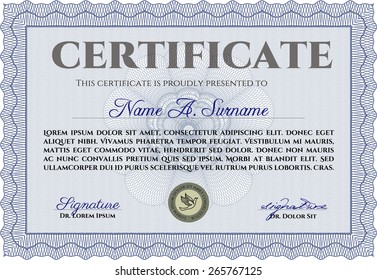 Modelo de certificado o diploma horizontal azul