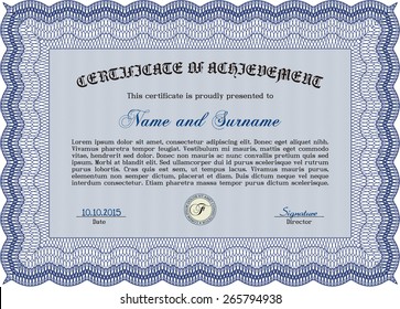 Blue horizontal certificate or diploma template