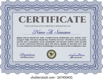 Blue horizontal certificate or diploma template