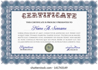 Blue horizontal certificate template