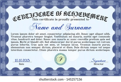 Blue horizontal certificate template